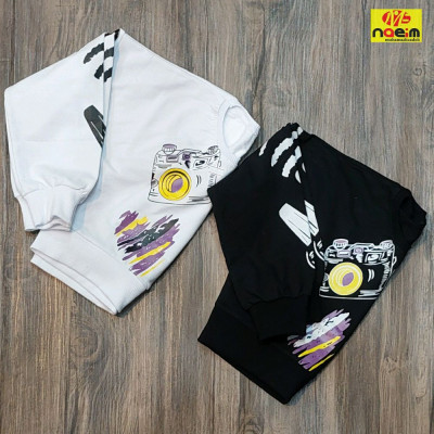 کراپ لش دخترانه طرح دار سفید مشکی سایز 50 تا 60 سنین 7 تا 11-133994