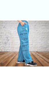 شلوار لی کاغذی بگ کارگو درجه یک در دورنگ آبی روشن و یخی-132154