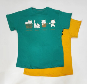 تیشرت نخ پنبه کیفیت عالی طرح گربه ملوس در دوسایز (مناسب سایز 36 تا 48)