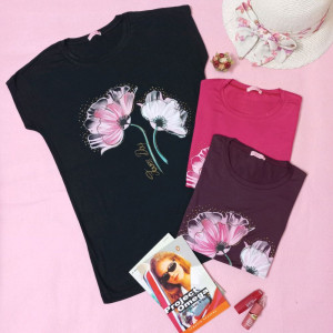 تیشرت آستین سرخود گلدار جنس ویسکوز درجه یک بدون مواد پلاستیکی-111090