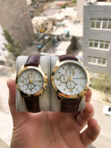 ساعت ست زنانه و مردانه بند چرم قهوه‌ای-119112