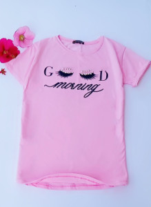 تیشرت نخ پنبه زنانه دخترانه طرح پلک مرواریددوزی