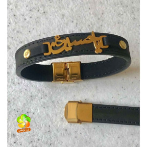 دستبند چرمی مشکی یا حسین ( ع)