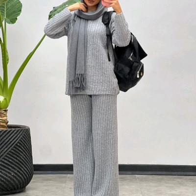 ست بلوز و شلوار بافت طوسی