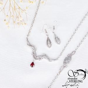 سرویس جواهری آویز اشکی نگین قرمز کد 11124-143222