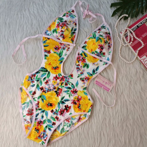 مایو اسلیپ زنانه فری سایز طرح گل زرد کاپ دار خاتون