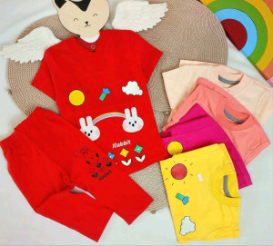 بلوز ساپورت دخترانه پنبه سوپر گلدوزی دو خرگوش