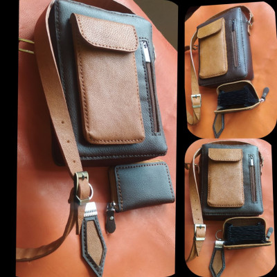 کیف اسپرت( یکطرفه) چرم طبیعی جاکارتی آکاردئونی و جاسوئیچی