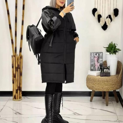 کاپشن کلاهدار چرمی