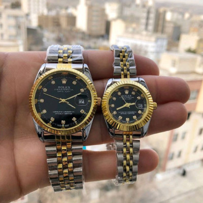 ست ساعت رولکس زنانه و مردانه بند استیل دو رنگ طلایی