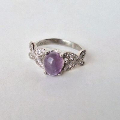 انگشتر نقره زنانه نگین آماتیس اصل طبیعی بنفش آقابزرگ