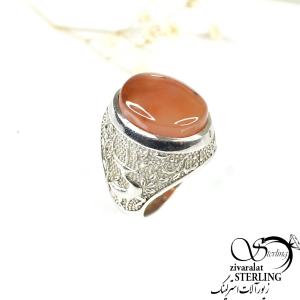 انگشتر مردانه عقیق نقره 925 ایتالیا رکاب آهو کد 8658