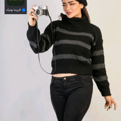 بلوز بافت یقه شل راه راه-148027
