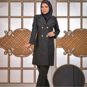 مانتو شلوار زنانه کرپ مانتو شلوار اداری و رسمی مدل راه راه یقه انگلیسی-121288