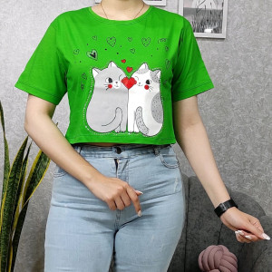 تیشرت کراپ زنانه طرح دو گربه-133788
