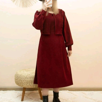 سرهمی زنانه مخمل مدل ست کت و سارافون آنیسا