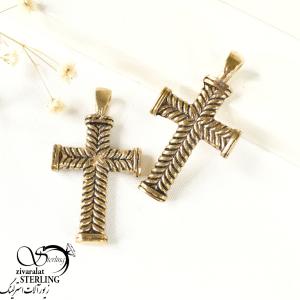 پلاک مردانه صلیب طرح دار برند طلا روس کد 8007