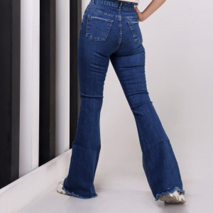 شلوار جین دمپا گشاد لبه ریش‌دار-129624