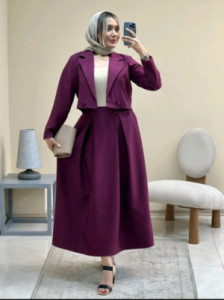 مانتو مجلسی کرپ سین مزون مدل ست دو تکه کت و دامن