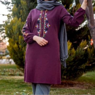 مانتو نخی الیاف طبیعی مدل کوردلین رنگ بنفش-128763