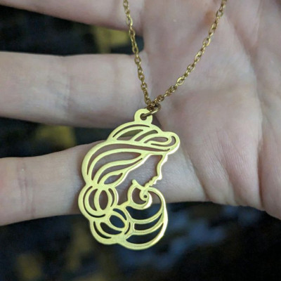 پلاک و زنجیر نیمرخ دختر استیل رنگ ثابت