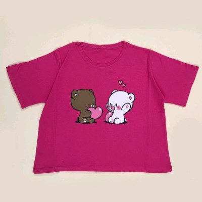 تیشرت کراپ زنانه طرح فانتزی خرس های عاشق